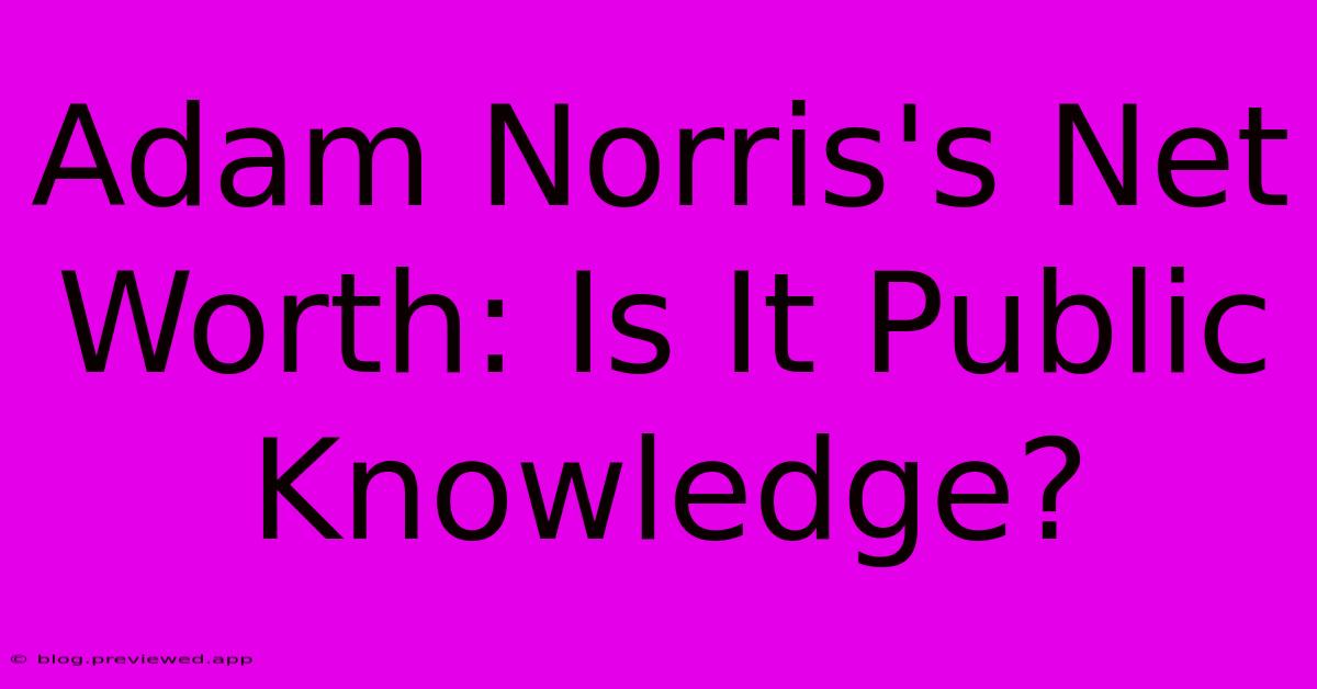 Adam Norris's Net Worth: Is It Public Knowledge?