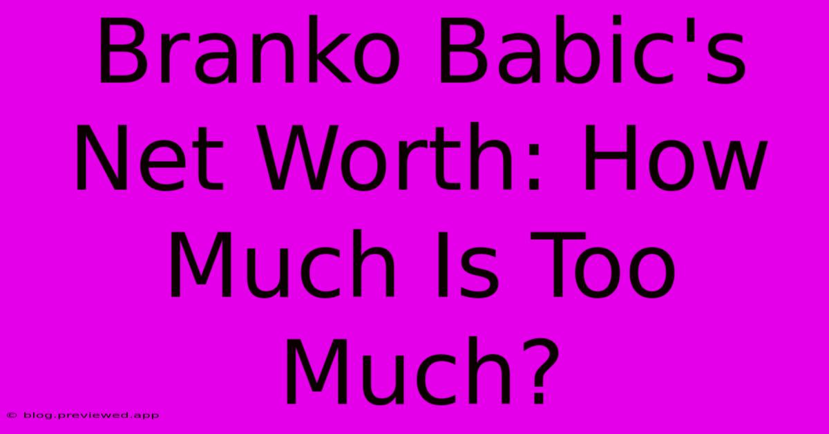 Branko Babic's Net Worth: How Much Is Too Much?