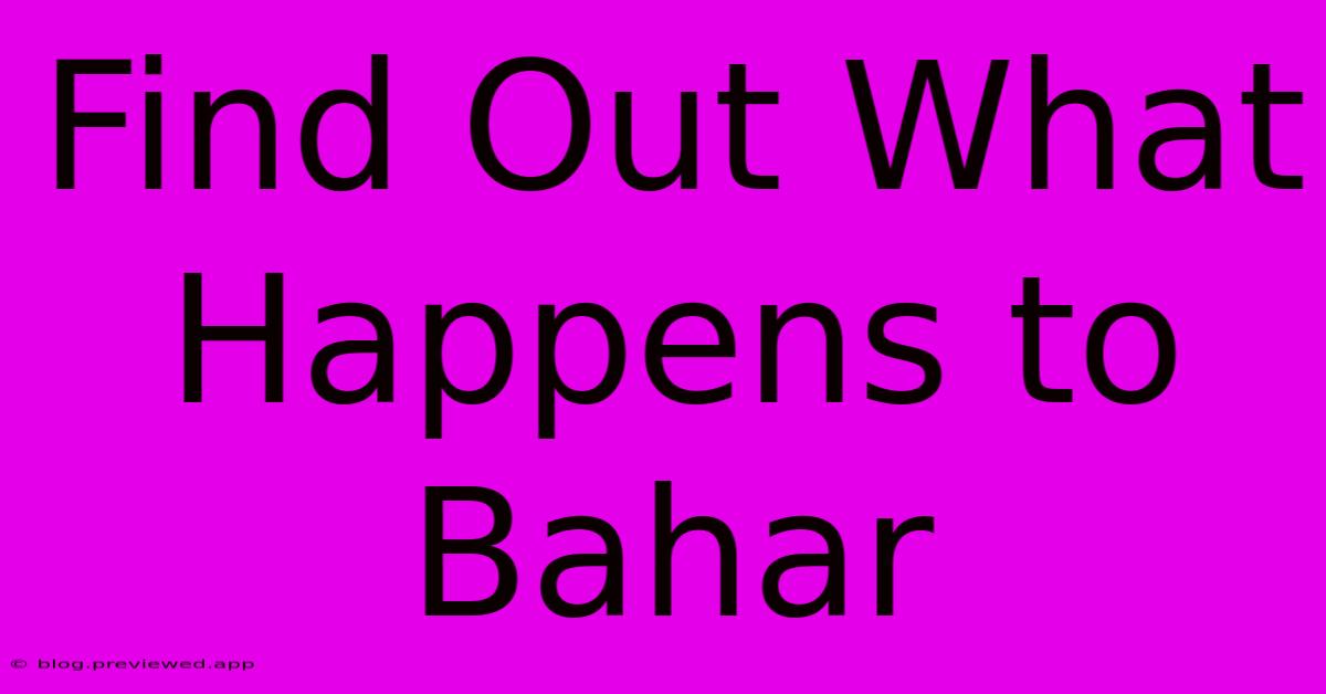 Find Out What Happens To Bahar