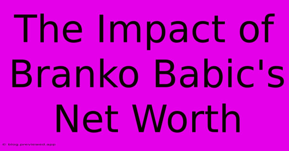 The Impact Of Branko Babic's Net Worth